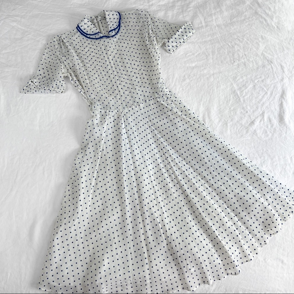 VINTAGE/ 1940s sheer flocked polka dot dress